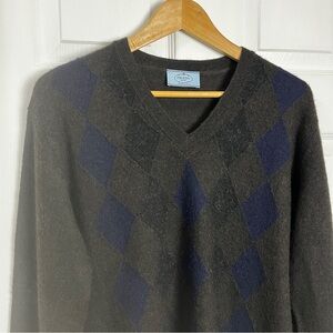 Prada Men’s Alpaca Argyle V-Neck Sweater